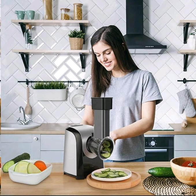 Electric Cheese Grater 5-in-1, 150W Professional Food Processor for Block Cheese, Carrots, Cabbage & Nuts - BPA Free