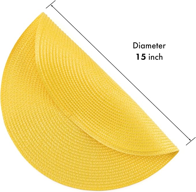 Winknowl Round Braided Placemats Set of 6 Washable Woven Heat Resistant Table Mats for Kitchen Dining Tables 15 inch Round Place Mats (Yellow,6pcs)
