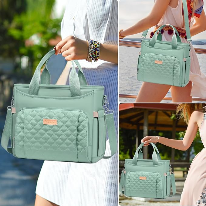 AIJIEKE Large Insulated Lunch Bag for Women Men, Work Lunch Box Tote, Green | Leakproof, durable multi-compartment cooler. Reusable with shoulder strap. Perfect for travel meal prep, picnic, beach