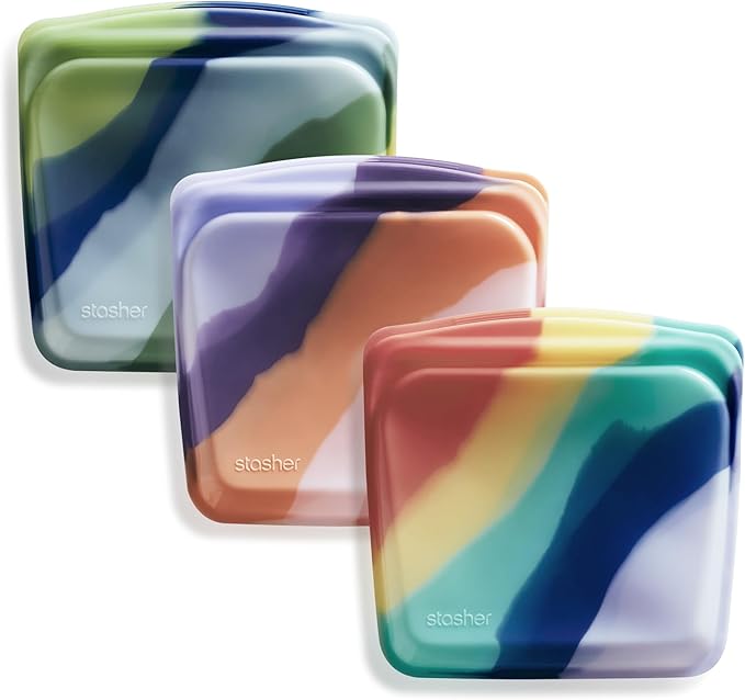 Stasher Silicone Reusable Food Storage Bags, 3-Pack, Reusable Freezer Bags, Microwave, Dishwasher, Oven Safe, Sous Vide, Premium Lunch Containers, Eco Friendly, Food-safe Silicone Snack Bag, Artivism | Reusable Food Bag