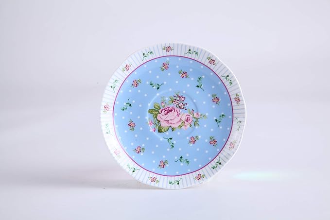 London Boutique Coffee Tea Cups and Saucers Set Afternoon Tea Vintage Flora Rose Gift Box 7.5oz (Rose Blue set 1)
