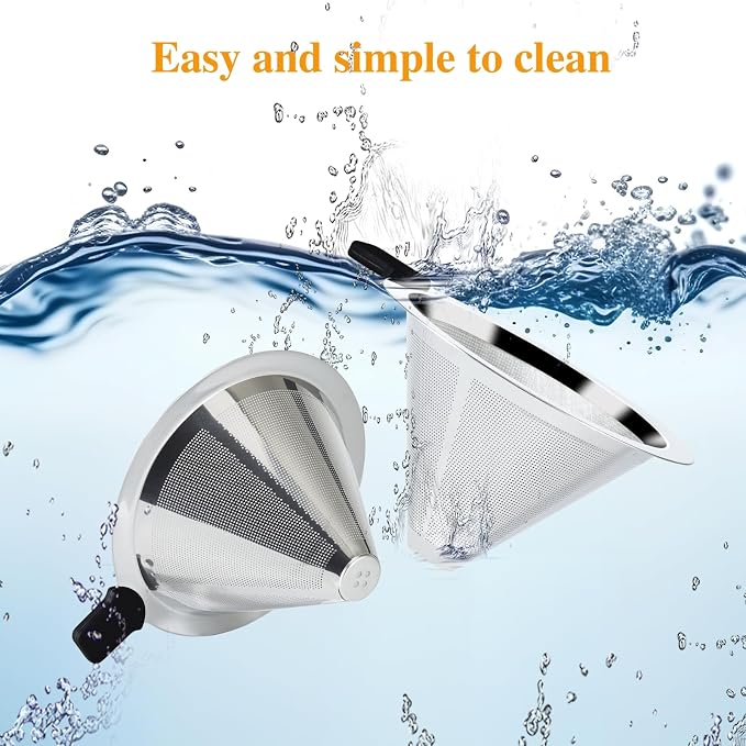 Pour Over Coffee Dripper Slow Drip Paperless Coffee Filter, Double Mesh Stainless Steel Pour Over Coffee Maker for Single Cup Brew Reusable Cone Filter, Coffee Drip Cone, Fine Mesh Strainer(5-6 Cup)