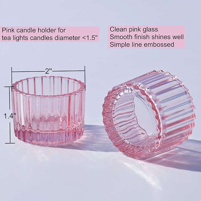 VOHO Pink Candle Holders for Girl Birthday Gifts, 12pcs Tealight Candle Holder for Centerpiece Table Decorations, Glass Candle Holder for Votive Candles & Tea Lights Candles