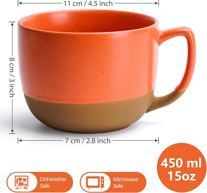 MIAMIO – 15 Ounce, Set of 4 Ceramic Latte Mug – Elegant Modern Coffee Mug Set for Cafe, Latte, Tea, Hot Cocoa - Drinks Dishwasher & Microwave Safe – Aura Collection (Cozy Neutral, Coffee Mug(4x))