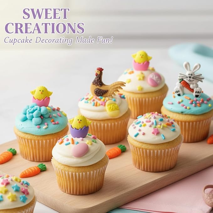 Easter Silicone Fondant Molds Set of 5, Bunny Chick Egg Rooster Basket Chocolate Molds for Cake Decorating Cupcake Topper Candy Gummy