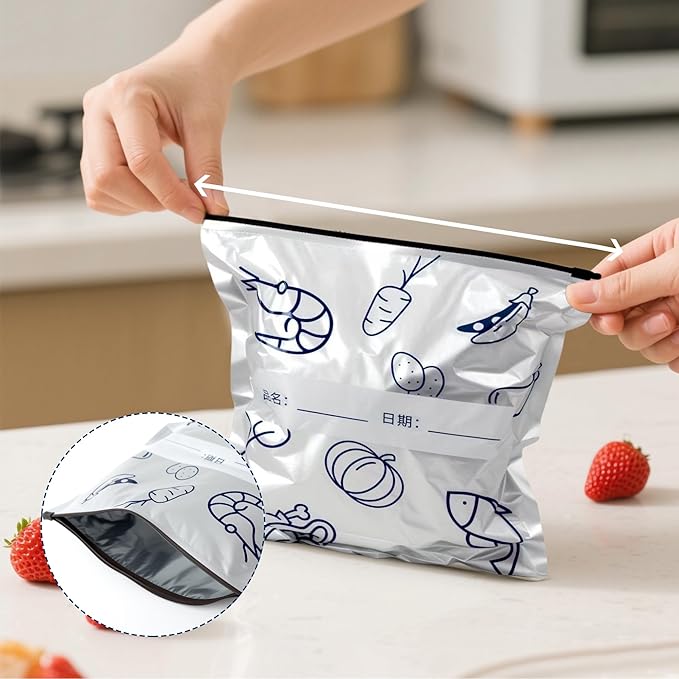 15Pcs Reusable Aluminum Foil Sealable Storage Bags, Seafood Meat Self-sealing Freezer Bags with a stand-up bottom design Freezer Safe & Leak Proof Sandwich Snack Bags for Lunch Travel