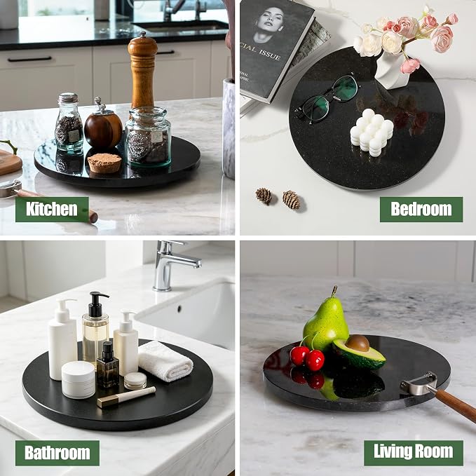 Marble Lazy Susan, 12 in Lazy Susan Turntable Organizer for Cabinet Pantry Kitchen Countertop Fridge Bathroom Makeup Vanity Countertop - Zimbabwe Black
