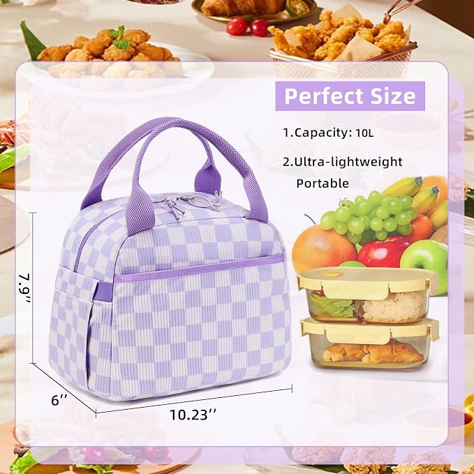 LEDAOU Insulated Lunch Box Corduroy Lunch Tote Bags Leakproof Cooler Lunch Case for Travel Work Picnic