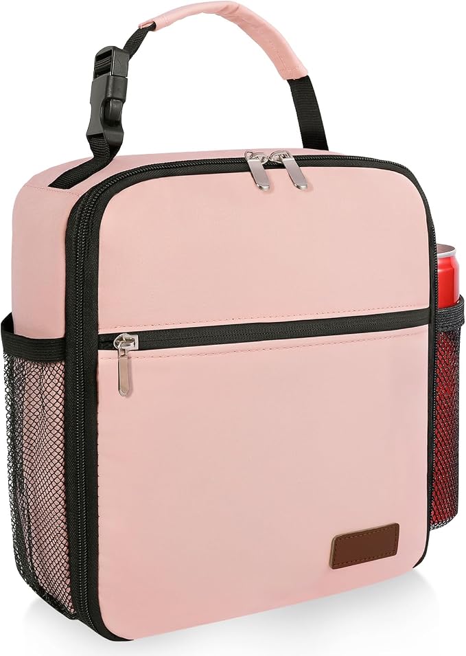 Small Lunch Box Insulated Lunch Bag for Men Women Kids, Reusable Lunch Bags Portable Small Lunch boxes Cooler Bag for School/Work/Picnic, Pink 290T 12-Can(6.5L)