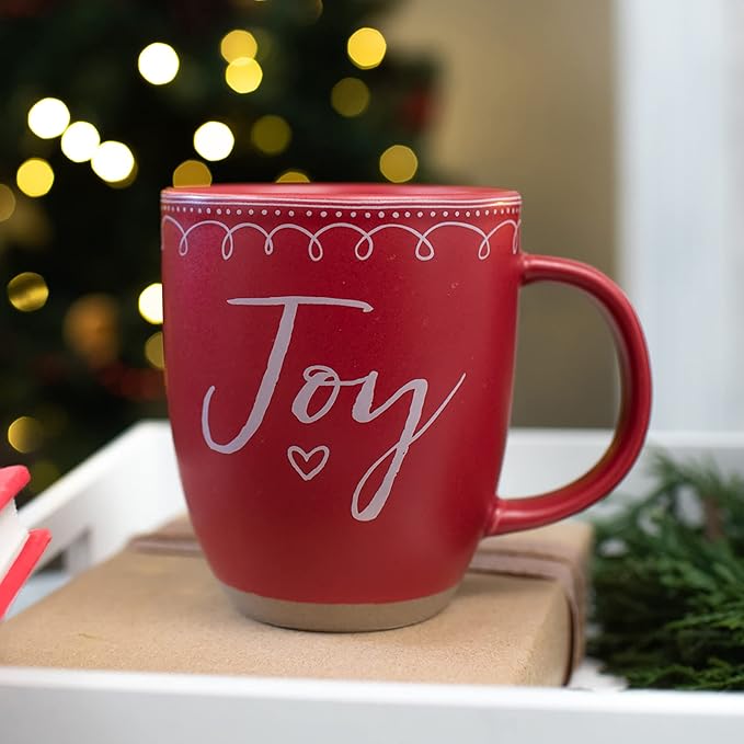 Elanze Designs Joy Raw Clay Bottom Red 16 ounce Ceramic Christmas Coffee Mug