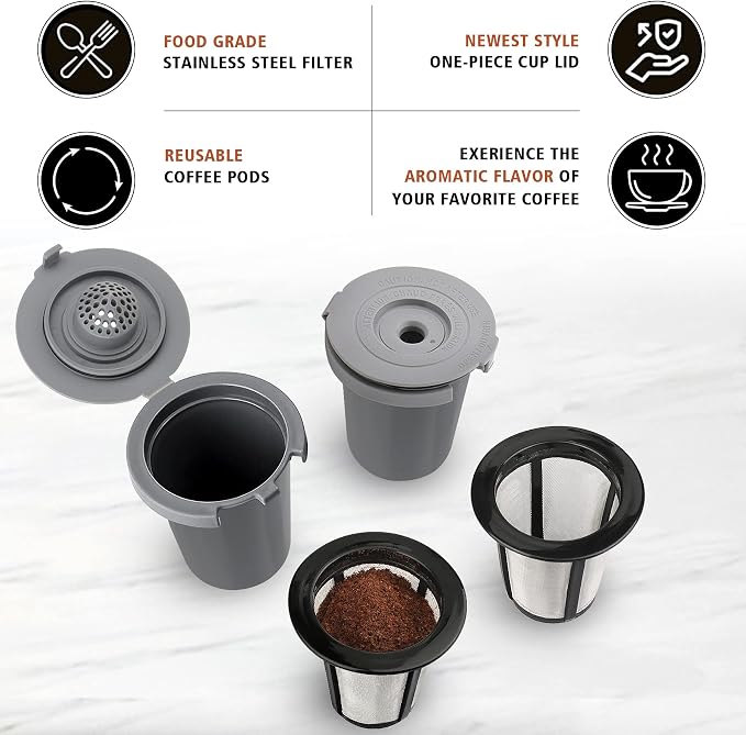 Reusable Filter Cup for Cuisinart, Compatible with Cuisinart #SS-RFC HomeBarista Reusable Filter Cup, Dark Gray (2 Pack)