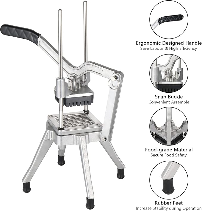 ROVSUN Commercial Vegetable Chopper French Fry Cutter Potato Slicer Fruit Chopper, Super Value Set of Suction Feet, 1/2'', 3/8'', 1/4'', 8-Wedge Blades and Pusher Blocks for Restaurant, Home & Kitchen