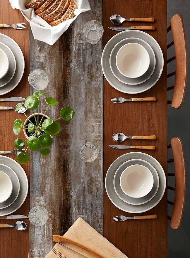Dark Brown Table Runner - 36 Inch Long, Oil Modern Paintings Abstract Kitchen Dining Table Runner Dresser Scarves, Geometric Artwork Grey and Brown Tablerunner for Coffee Table Wedding Party Banquet