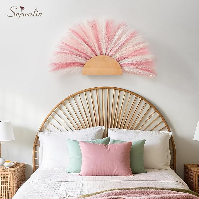 Serwalin 60 Pcs Pampas Grass, 17.7" Pink Pampas Grass Decor, Faux Pampas Grass Home Decoration Wall Decor Vase Filler for Wedding Centerpieces Party Decorations, Pink Valentines Decor