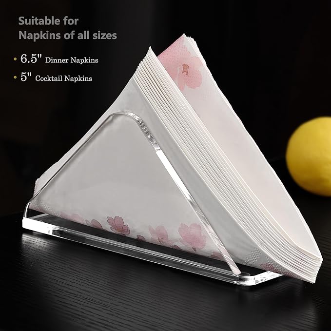 Acrylic Standing Triangle Paper Napkin Holder for table, Napkin Dispenser for Dinner, Cocktail, Luncheon Napkins, Indoor Outdoor Home Dining Restaurant Kitchen Decor