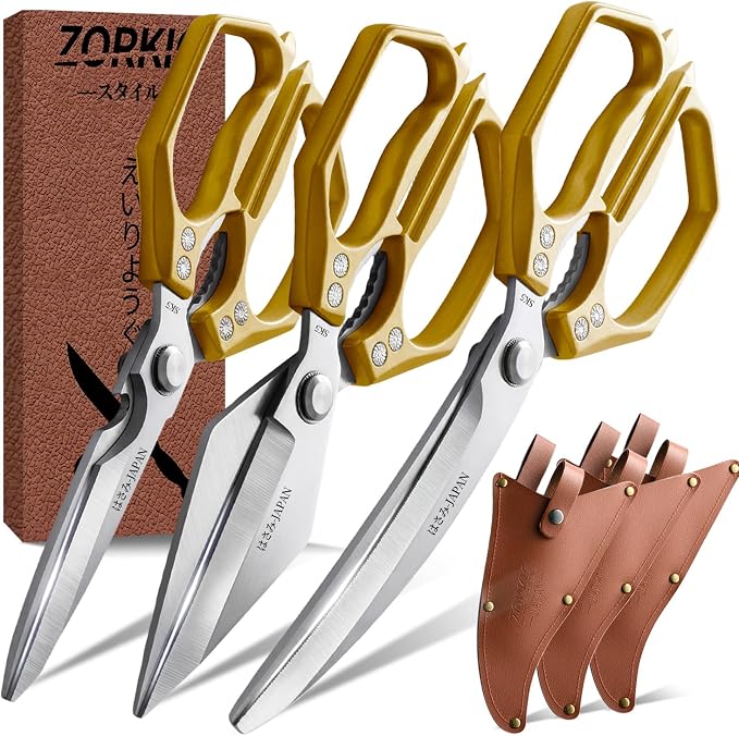 Kitchen Scissors with Case Gold 3PCS, Heavy Duty Poultry Shears Kitchen Shear for Food Chicken Scissor All Purpose,Japan Meat Cutting Scissors, Bones Food Cooking Shears, Gifts for Men Women Mom Dad