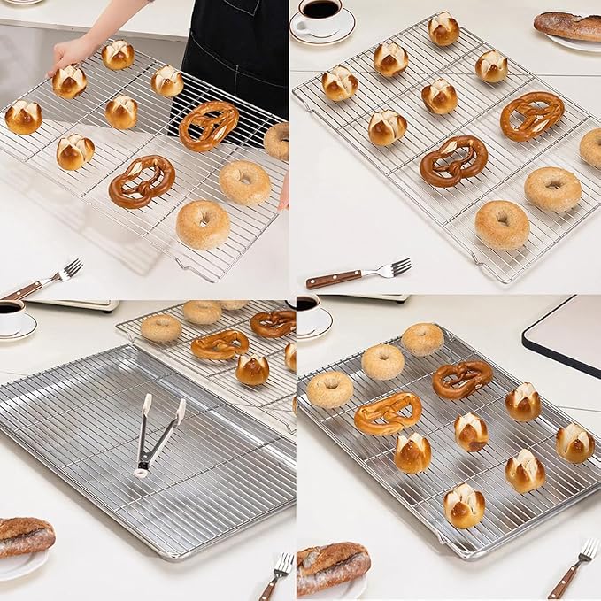 Set of 2 Large sized Cooling Racks, for Cooking, Roasting, Drying, Rust-Resistant 304 (18/8) Stainless Steel Cooling Grilling for Baking, Heavy Duty Tight-Wire, Oven safe, 23.6 x 15.7 inches