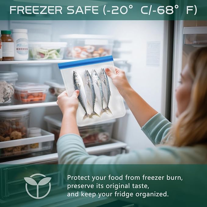 Reusable Food Storage Bags - 10 Pack Freezer Bags - Extra Thick Preservation Bags, Leakproof Silicone Bag for Meal Prep, Kitchen Organization - 4 Gallon 3 Sandwich 3 Snack Bags
