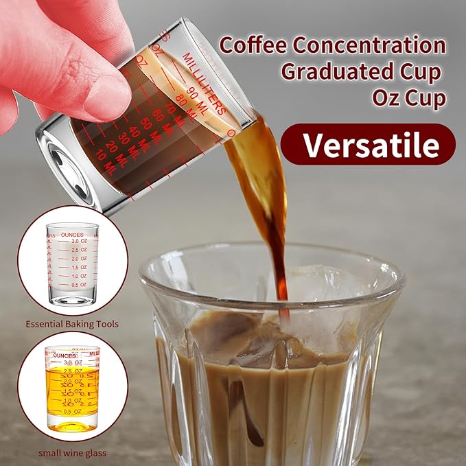 1Pc Shot Glass Measuring Cup 3 Ounce/90ML Liquid Heavy High Espresso Glass Cup Black Line Espresso Shot Glasses with Measurement (1, Red scale)