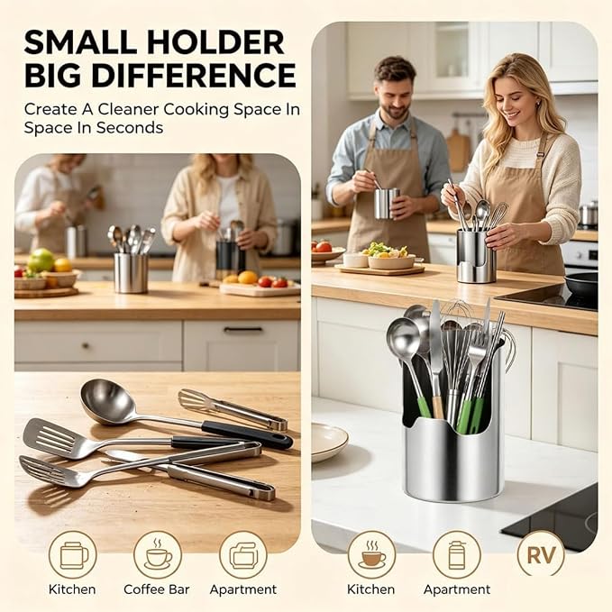 Multi-Functional Kitchen Utensil Holder, Stainless Steel Countertop Organizer for Pot Lids, Ladles, Spatulas, Cutting Boards, Space-Saving Vertical Tool Rack for Cooking Utensils (2PCS)