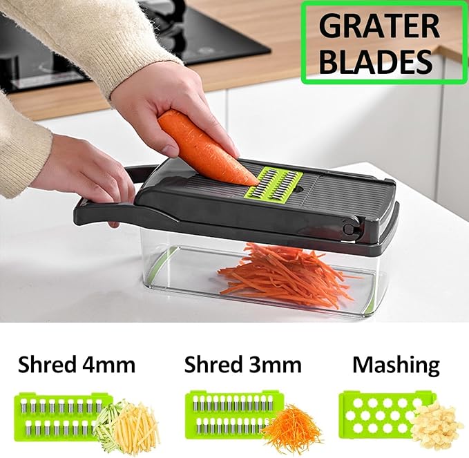 Pro Multifunctional Food Chopper - 13 in 1 Veggie Slicer, Dicer, Cutter for Onions, Carrots, Garlic and More,With 8 Blades,Vegetable Chopper