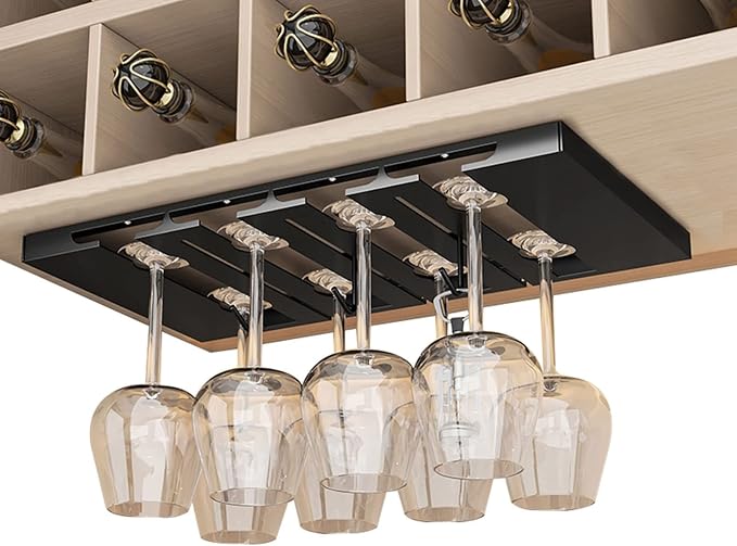 V3VOGUE 4/5/6 Rows Wine Glass Rack Hanging, Under Cabinet Wine Glass Holder Display Stand, Stainless Steel Stemware Rack with Screws, Stemware Storage Rack for Cabinet Kitchen Bar (Size : 4 Row)
