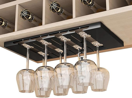 V3VOGUE 4/5/6 Rows Wine Glass Rack Hanging, Under Cabinet Wine Glass Holder Display Stand, Stainless Steel Stemware Rack with Screws, Stemware Storage Rack for Cabinet Kitchen Bar (Size : 4 Row)