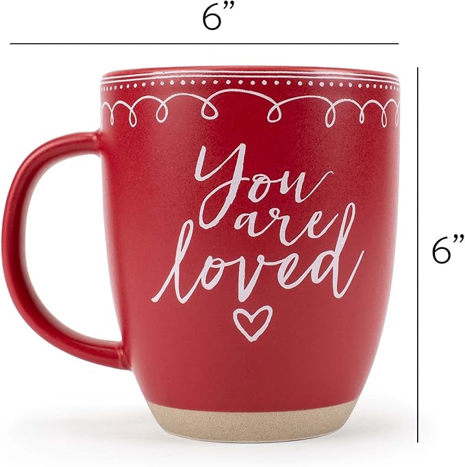 Elanze Designs Loved Raw Clay Bottom Red 16 ounce Ceramic Christmas Coffee Mugs Set of 4