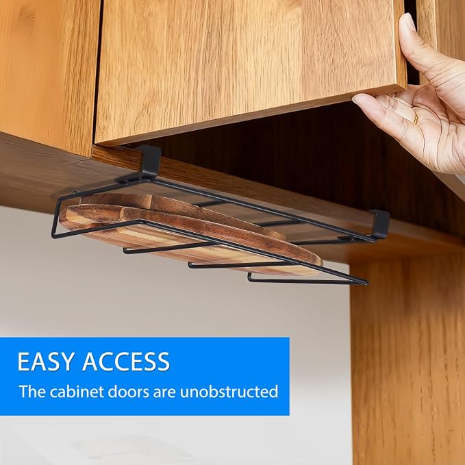 Hanging Cutting Board Rack Cabinet Organizer Metal Holder for Kitchen Supplies Storage with Pot Lid and Mug Space 10.23X9.84X2.75 Inch