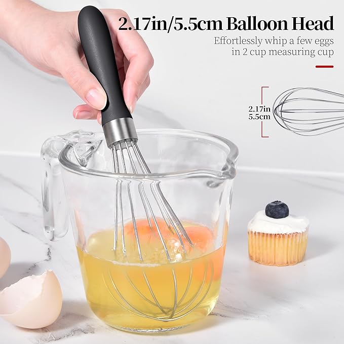 9.06in Kitchen Wire Whisk, 18/10 Stainless Steel Metal Balloon Wisk Heavy Duty Egg Beater whisker Hand Mixer for Cooking, Baking, Mixing, Stirring, Sauce, Flour, chocolate（Small, lnky Black）