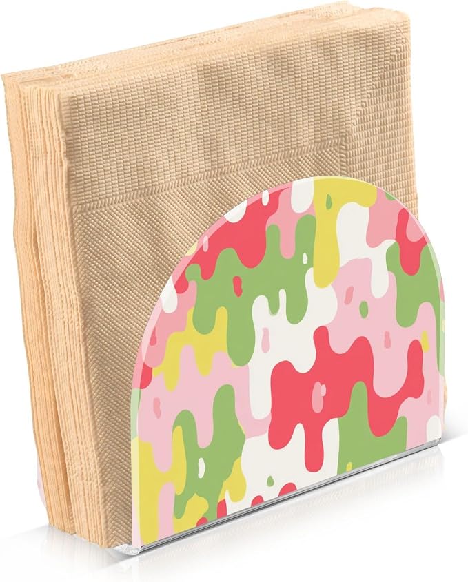 Napkin Holder Acrylic Napkin Holder for Table Kitchen Party Restaurant U Shaped Upright Napkin Dispenser Organizer Colorful Drips