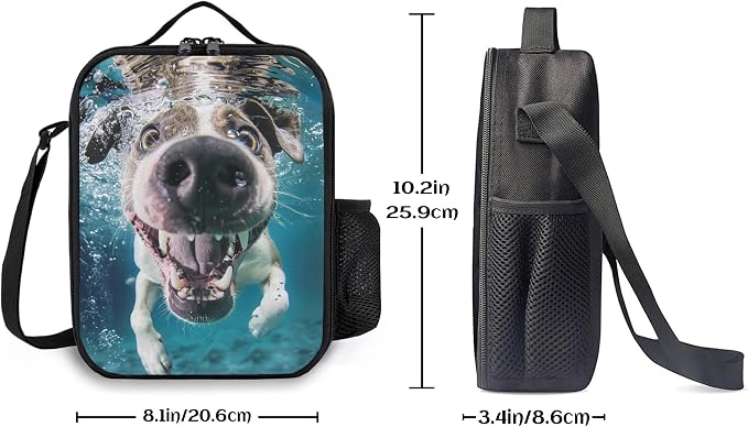 Insulated Lunch Bag, Reusable Portable Lunch Box With Shoulder Strap, Dog Printed Lunch Bag, Funny Cute Bento Lunchbox Cooler Thermal Meal Tote Kit