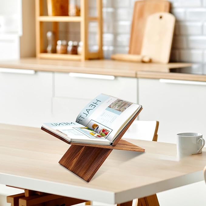 Geetery Book Stand Book Holder for Display Reading Textbook Holder Open Display Stand for Open and Closed, Cookbook, Magazines, Textbooks, Recipe(Dark Brown)
