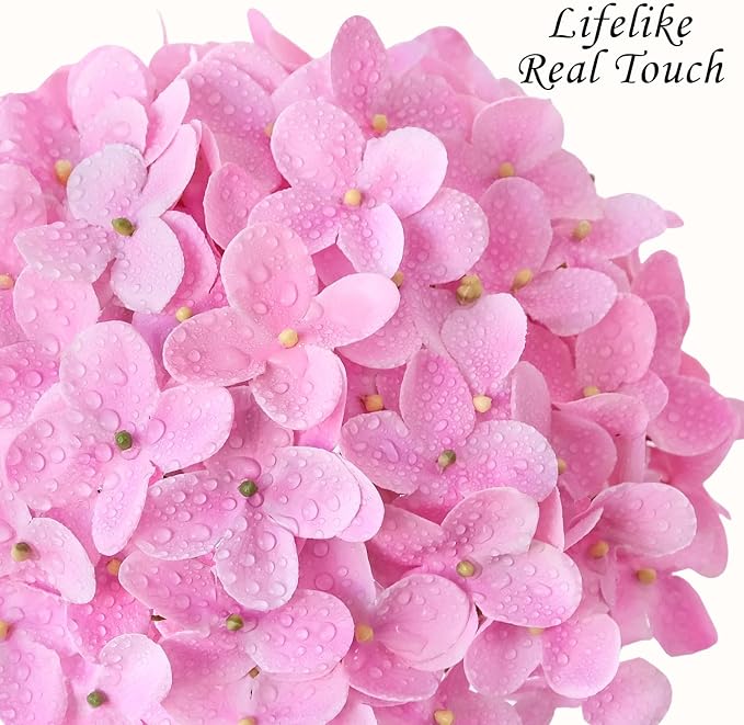 JINWOE Light Pink Hydrangea Artificial Flowers, 4Pcs 20" Real Touch Lifelike Latex Silk Faux Hydrangea Flowers, Artificial Hydrangeas Bouquet for Wedding Centerpieces Tables Party Home
