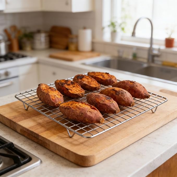 ZJchao Stainless Steel Cooling Rack Set of 2 Baking Rack Half Sheet Size with Grid Design for Oven Baking Roasting and Grilling (25x19.5x1.5cm / 9.84x7.68x0.59in)