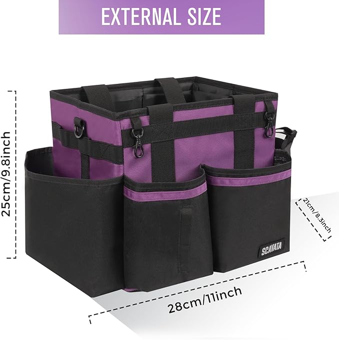 SCAVATA Compact Wearable Cleaning Caddy, Small Cleaning Caddy Supplies Organizer with Handle & Shoulder Straps for Housekeepers, Under Sink & Car Cleaning Tool Organizers Bag (RoyalPurple)