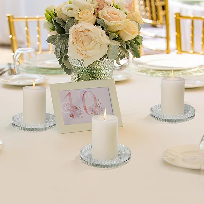 Vixdonos 3.8 Inch Glass Pillar Candle Holder Set Pack 2 Gear Round Plate Serrated Candle Stand for Table Centerpieces,Party, Wedding and Home Decor