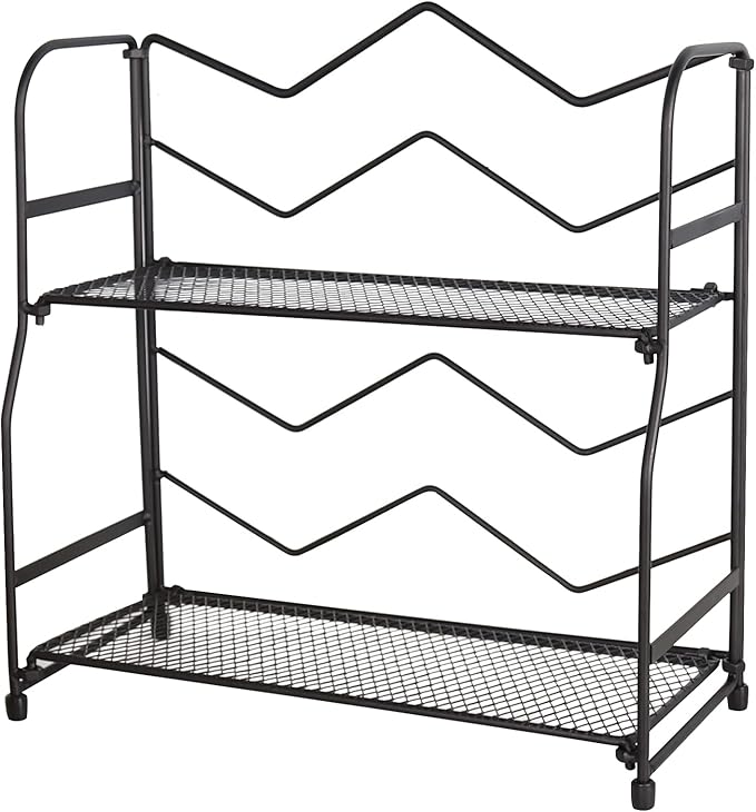 2 Tier Spice Rack Seasoning Bottle Holder Black Metal Non-Slip Foldable Kitchen Bathroom Countertop Tabletop Standing Organizer for Home House Office desktop Items Storage Y0727(Wave)