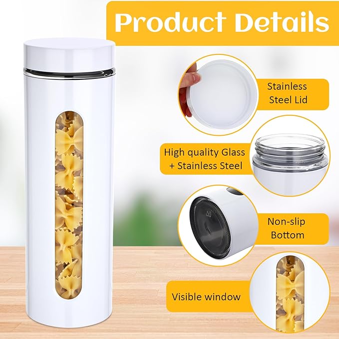 Mimorou 6 Pack Kitchen Canisters Set Airtight Coffee Sugar Tea Storage Jars with Window Glass Stainless Steel Containers with Lids for Flour Cookies Spices Grains Kitchen Decorations(White,60 oz)