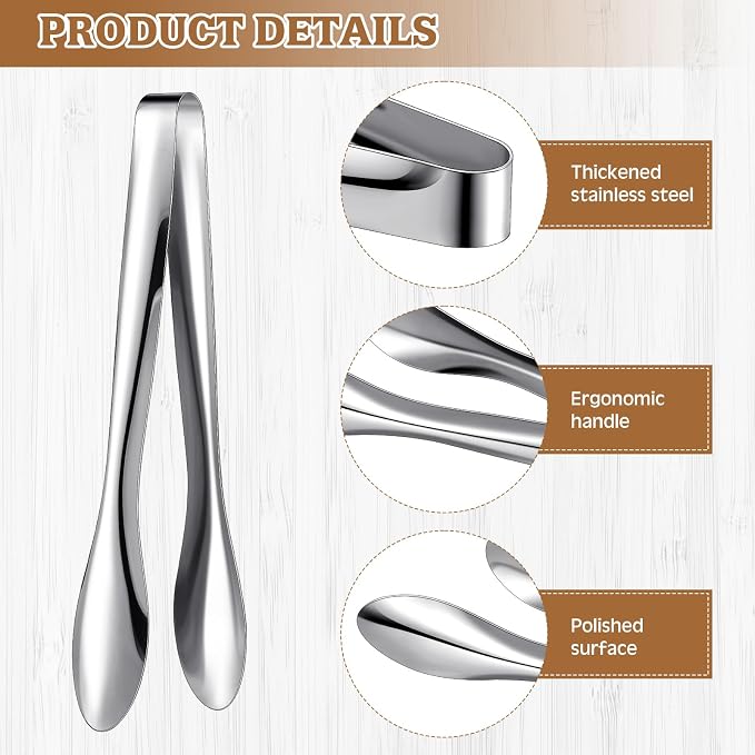 2 Pack Polished Stainless Steel Serving Tongs 9 Inch Metal Food Silver Tong for Buffet Salad BBQ Grilling Heavy Duty Kitchen Utensils for Cooking Catering Wedding Party