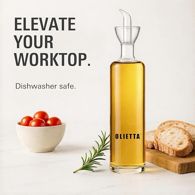 Olietta Olive Oil Dispenser Bottle Borosilicate Glass - 4.2 oz 125ml Non Drip Dispenser - Leak Proof Pourer Vinegar Drizzler Cruet - Easy Clean Drip Free Bottles for Kitchen