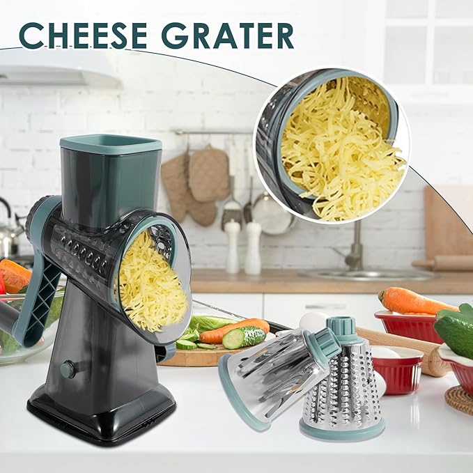 2-Pack Rotary Cheese Grater with Handle, Stainless Steel Blades, Hand Crank Vegetable Chopper for Nuts/Cabbage/Garlic, Easy Clean & Space Saving, Ideal Kitchen Gadget Gift