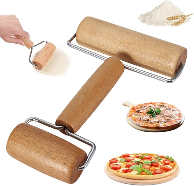 Pizza Roller,Rolling Pins for Baking,Wooden Pizza Dough Roller Small Rolling Pin for kitchen essentials Pastry Tortilla Pizza Cookie Home Baking(4.13in, 2.36in)
