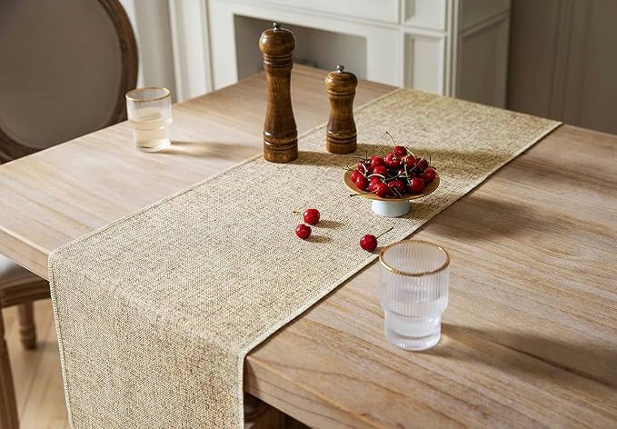 ZeeMart Beige Table Runners 72 Inches Long, Burlap Linen Style Rustic Farmhouse Table Runner, Boho Woven Dining Table Runner, 13x72 Inches, Oatmeal Beige