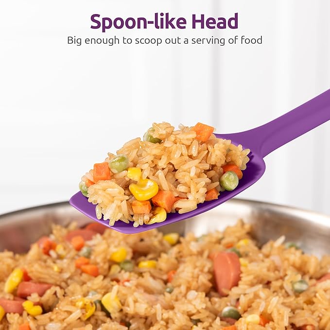 600ºF Heat Resistant Silicone Spoons: U-Taste Flexible Baking Spoon Spatula & Cooking Scoop Spoonula, Seamless Soft Kitchen Utensils for Serving, Scraping, Scooping in Non-Stick Cookware (Purple)