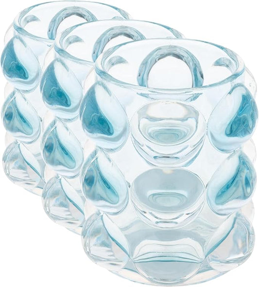 Karma, Lucia Hobnail Votive, Tea Lights Candle Holder, Glass Votive Candle Holders for Table Decorations, Baby Shower, Birthday Party, Weddings and Home Decor, Blue (Pack of 3)