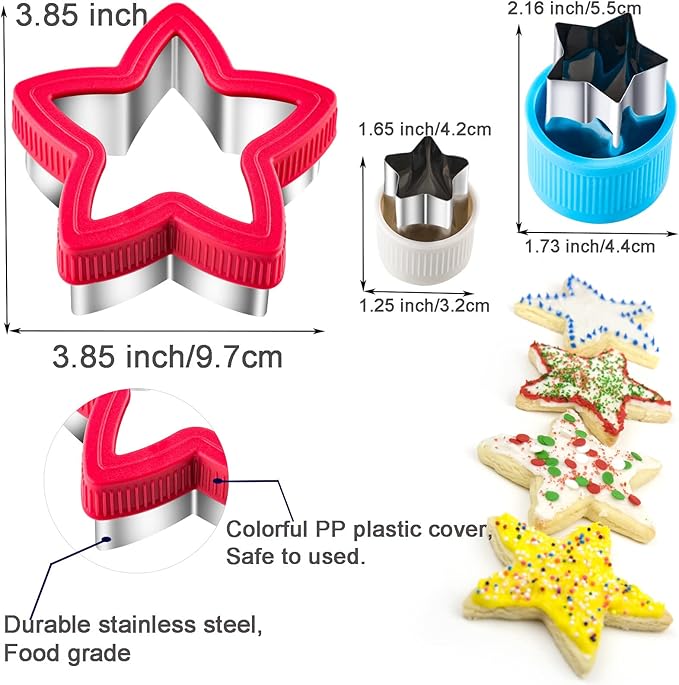 Star Cookie Cutters Set Sandwich Cutters for Kids 9 pieces Shaped Biscuit Fondant Cake Cheese Pastry Molds Christmas Gifts