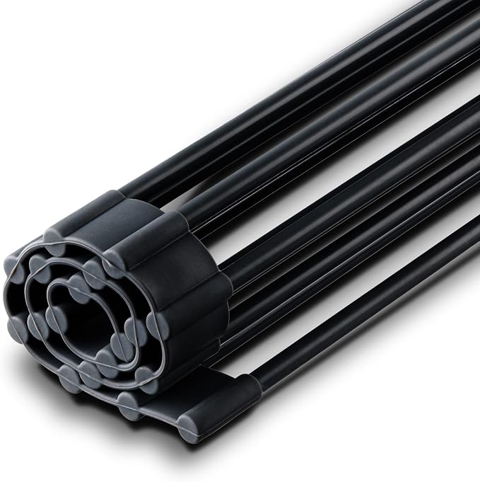 edge Roll Up Dish Drainer, Over The Sink Multi-Purpose Foldable Drying Rack, Silicone Coated Black, Medium- 17" x 13.1"