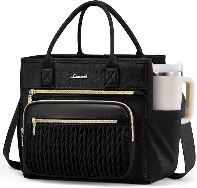 LOVEVOOK Insulated Lunch Bag Women,Wide Opening Adult Lunch Box Women with Cup Holder,Large Leakproof Cooler Bag for Work Picnic Beach Family College Mom,Lunch Teacher Tote Bag for Gift
