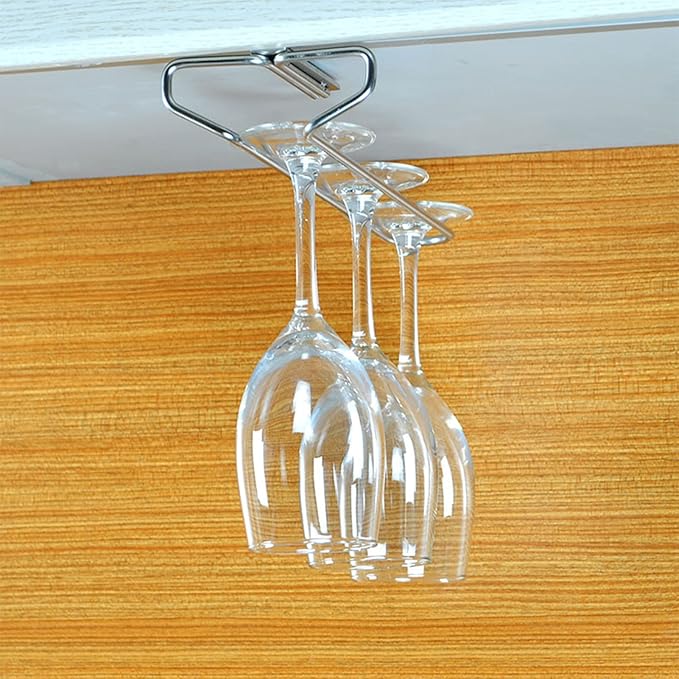Under Cabinet Wine Glass Holder, ingle Row Stainless Steel Stemware Rack, Hanging Stemware Holder for Kitchen Bar, Glass Storage Hanger